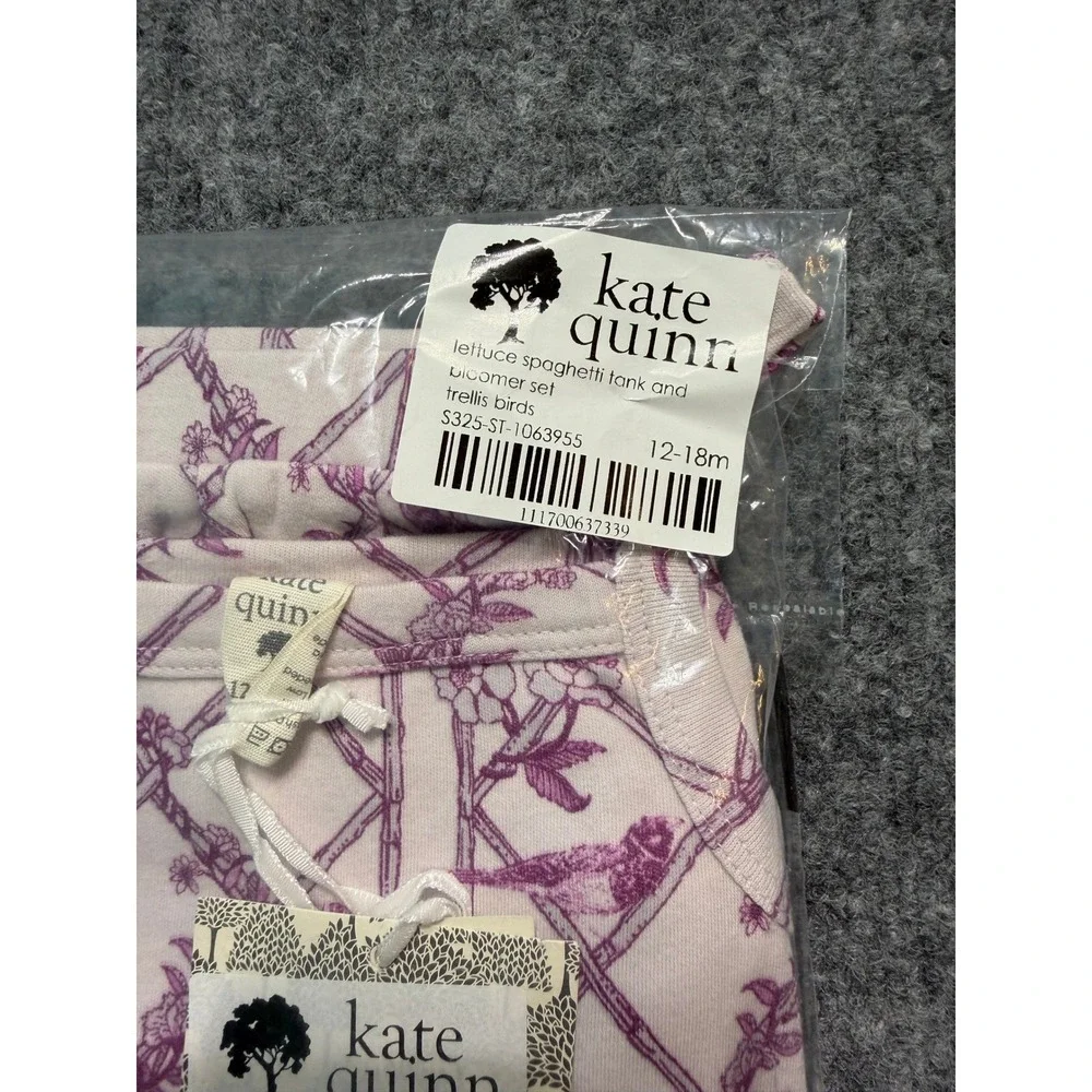 NWT Kate Quinn Tank and Bloomer Set 12-18m Purple Trellis Birds Lettuce Edge
